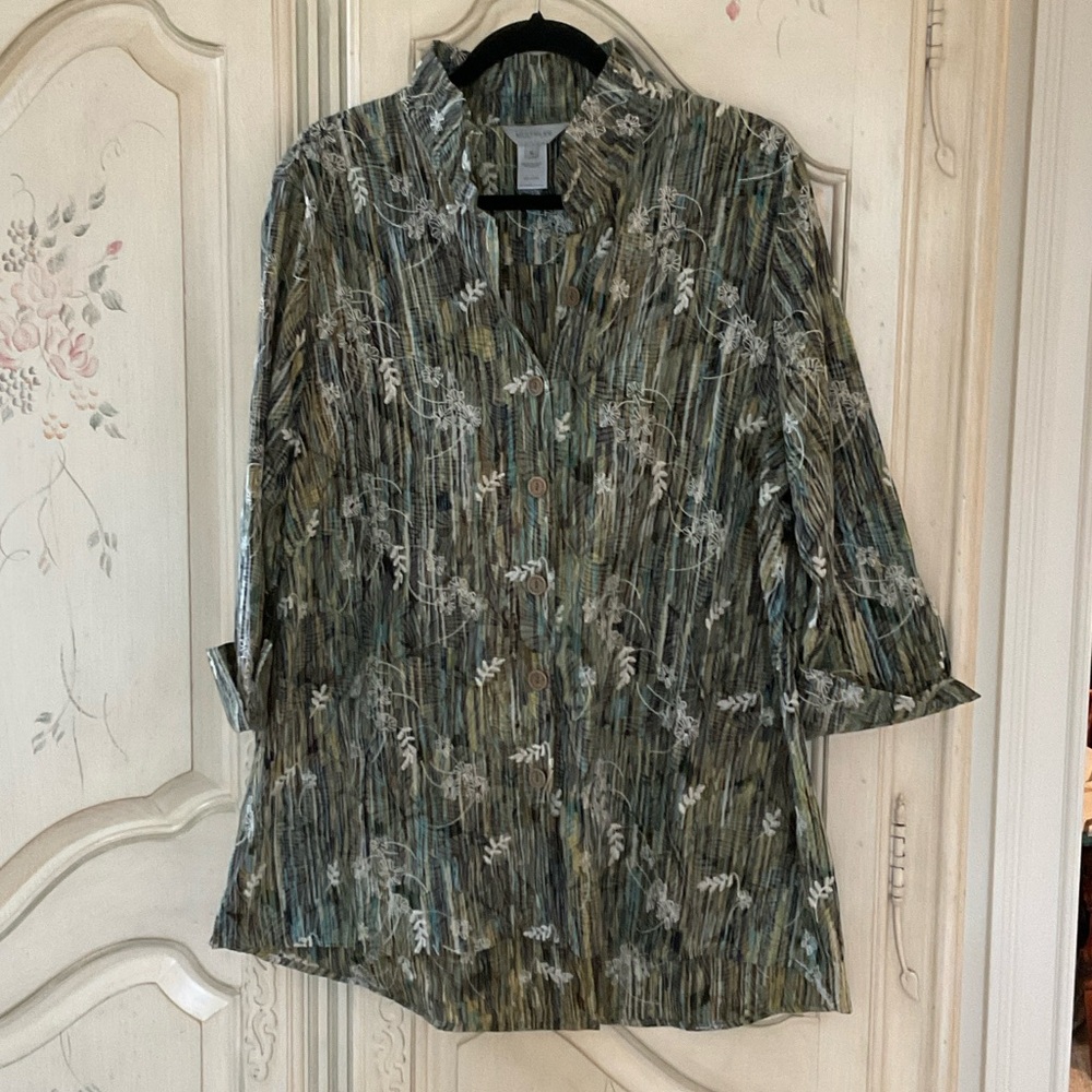Multiples Teal Patterned Button-Down Shirt